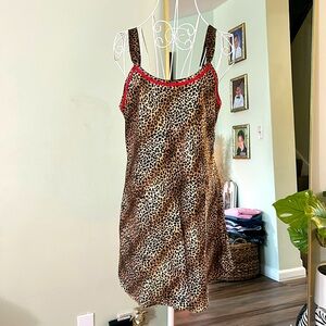 Kathryn Leopard Slip Dress with Red Trim